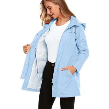 ZHENWEI Rain Jacket Women Waterproof with Hood Lightweight Raincoat Outdoor Windbreaker