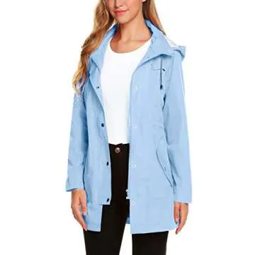 ZHENWEI Rain Jacket Women Waterproof with Hood Lightweight Raincoat Outdoor Windbreaker