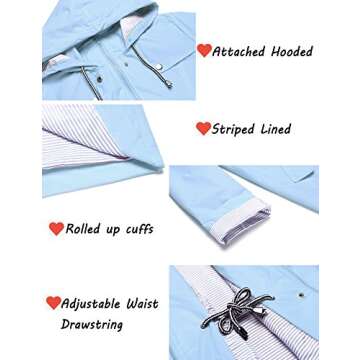 ZHENWEI Rain Jacket Women Waterproof with Hood Lightweight Raincoat Outdoor Windbreaker