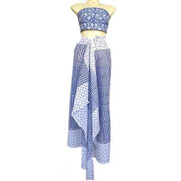Rastogi Handicrafts 100% Cotton Block Print Sarong Swimsuit Wrap Cover Up Long Women’s Apparel Fabric (73" x 44") (Blue 4)