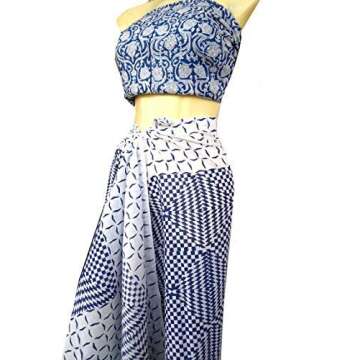 Rastogi Handicrafts 100% Cotton Block Print Sarong Swimsuit Wrap Cover Up Long Women’s Apparel Fabric (73" x 44") (Blue 4)