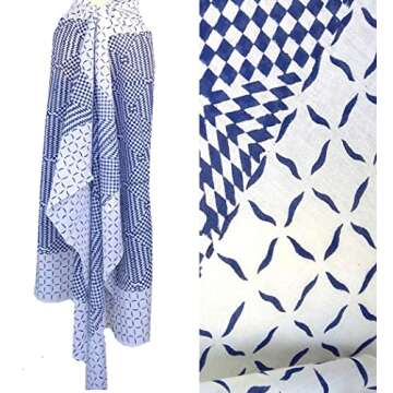 Rastogi Handicrafts 100% Cotton Block Print Sarong Swimsuit Wrap Cover Up Long Women’s Apparel Fabric (73" x 44") (Blue 4)