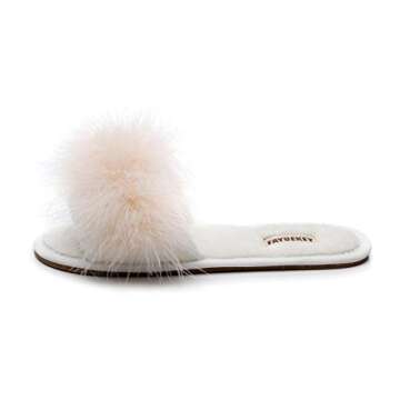 FAYUEKEY Real Fur Slippers for Women Summer Autumn Fluffy Furry Soft Plush Open Toe Slides Flats Shoes (10 M US, Khaki)