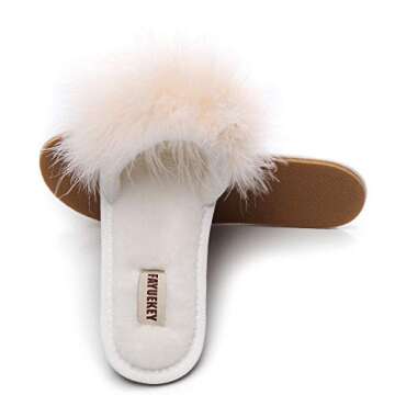 FAYUEKEY Real Fur Slippers for Women Summer Autumn Fluffy Furry Soft Plush Open Toe Slides Flats Shoes (10 M US, Khaki)