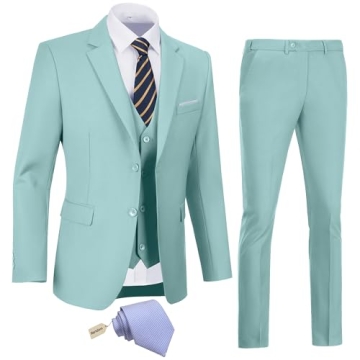 Men Suits Slim Fit 3 Piece Mint Green Suit Set Business Wedding Dress Tuxedos Groomsmen Prom Blazer ...