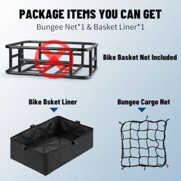 RAYMACE Bike Basket Liner & Cargo Net, Reusable Thickened Lining Bicycle Basket Accessory Fits Most Bikes and E-Bike Baskets