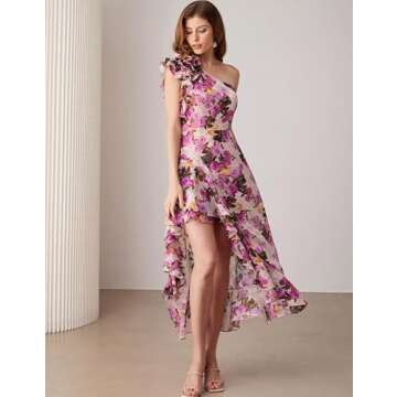 GRACE KARIN Womens One Shoulder Sleeveless Dress Summer Floral Flowy Ruffle High Low Sexy Wedding Gu...