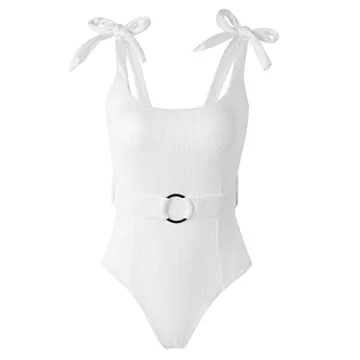 TSMEZA Women's One Piece Swimsuits Belt Tummy Control Bathing Suits Tie Shoulder Swimwear