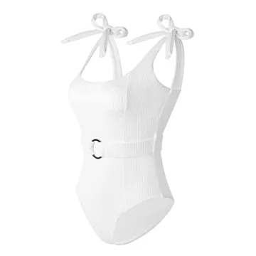TSMEZA Women's One Piece Swimsuits Belt Tummy Control Bathing Suits Tie Shoulder Swimwear