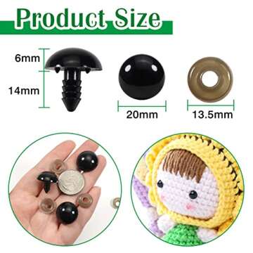 TOAOB 150pcs 20mm Safety Eyes for Crocheting Black Craft Crochet Eyes Large Doll Eyes with Washers f...