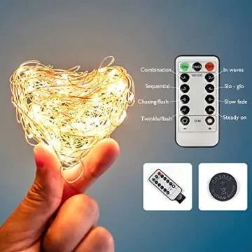 Homemory 2 Pack 33 Ft 100 LED Fairy Lights Battery Operated Christmas Lights with Remote Waterproof 8 Modes Firefly Twinkle String Lights for Christmas, Wedding Outdoor Decorations(Warm White)