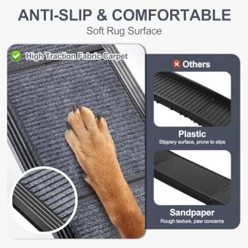 HerCcreta wigge Dog Ramp for Car, 63" Long & 17" Wide Folding Portable Pet Stair Ramp with Non-Slip Rug Surface, Extra Wide Dog Steps for Medium & Large Dogs Up to 250LBS Enter a Car, SUV & Truck