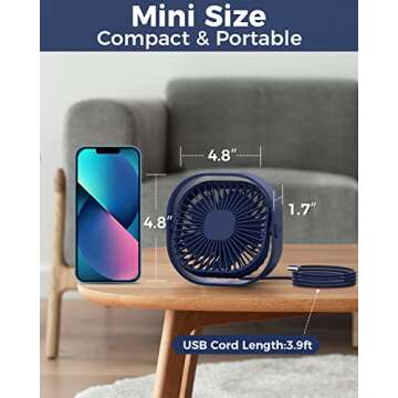 RJVW USB Desk Fan: 3 Speeds Portable Mini Cooling Fan for Home and Office