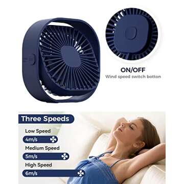 RJVW USB Desk Fan - Portable & Quiet 3 Speed Cooling