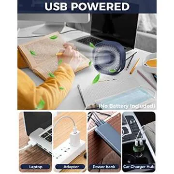 RJVW USB Desk Fan - Portable & Quiet 3 Speed Cooling