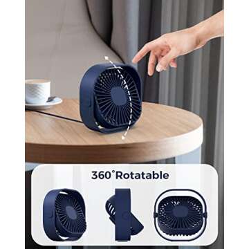 RJVW USB Desk Fan - Portable & Quiet 3 Speed Cooling