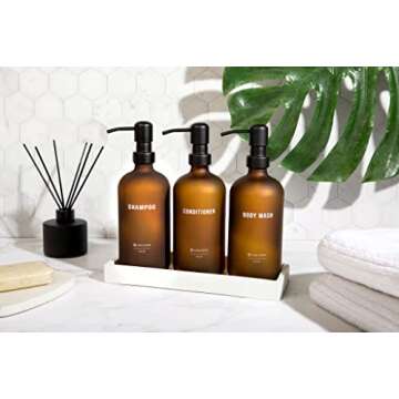 Shampoo and Conditioner Dispenser | Refillable Shampoo Dispenser Bottles with Pump | Set of 3, 16 OZ...