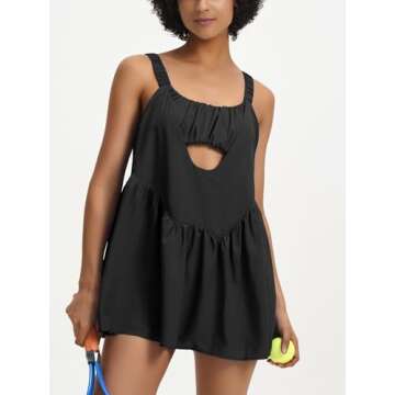 Dokuritu Womens Black Tennis Dress with Built in Shorts and Bra Pockets Summer Workout Athletics Golf Dress Outfits for Casual Wear