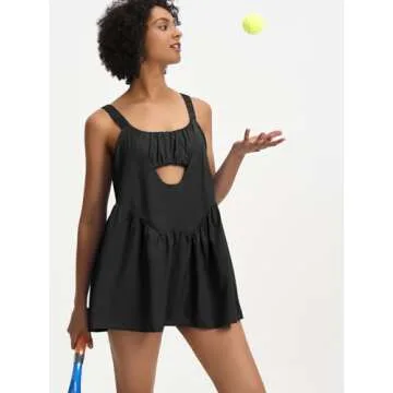 Dokuritu Womens Black Tennis Dress with Built in Shorts and Bra Pockets Summer Workout Athletics Golf Dress Outfits for Casual Wear
