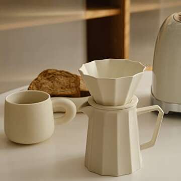 Pour Over Coffee Maker, Multi-sided Petal Design, Matte Crème, 9.6oz