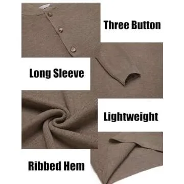 COOFANDY Men Henley Button Sweater - Stylish & Lightweight