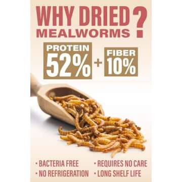 Dried Mealworms for Chickens, Mealworms for Wild Birds and Chicken Feed, High Protein Chicken Treats for Laying Hens, Hamsters, Great for Reptiles, Frogs, Birds, Tropical Fish, Hamsters, Hedgehogs