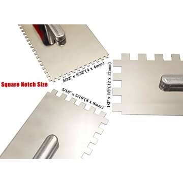 Tile Tools Stainless Steel Square Notch Trowel Set Plus Rubber Grout Float and Grout Sponge for Tili...