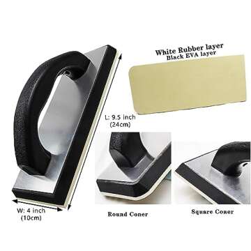 Tile Tools Stainless Steel Square Notch Trowel Set Plus Rubber Grout Float and Grout Sponge for Tiling Installation Grouting