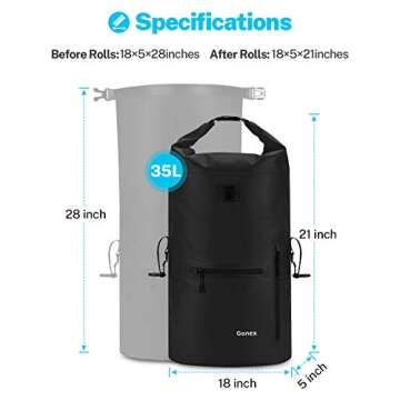 Gonex 35L Waterproof Backpack Floating Dry Bag Heavy Duty Travel Roll Top Bag with Ergonomics Design Padded Back Panel with Phone Case & Laptop Sleeve
