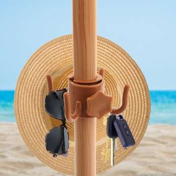 Seazul 6.5ft Patio Umbrella with Fringe, Beach Umbrella, Fringe Umbrella Outdoor Patio with Hanging Hook, Tilting Aluminum Pole, UV 50+, Fiberglass Ribs, Blue White Stripe