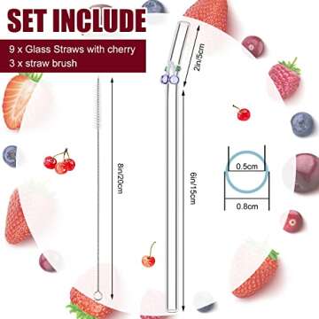 Reusable Glass Straws Set with Cherry Design for Drinks