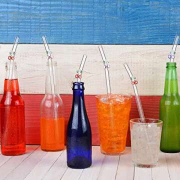 Reusable Glass Straws Set with Cherry Design for Drinks