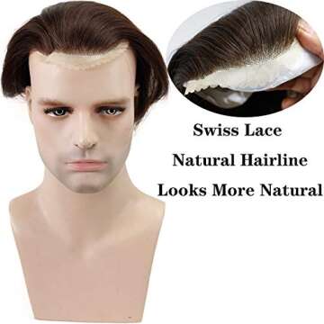 Voloria Men's Toupee 8inch Hairpieces 100% European Virgin Human Hair Replacement System Hair Topper...