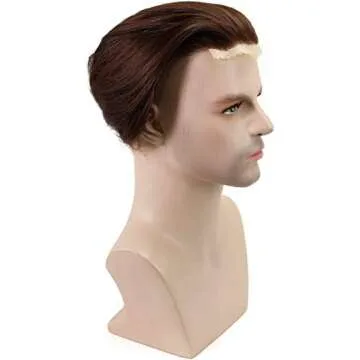 Voloria Men's Toupee 8inch Hairpieces 100% European Virgin Human Hair Replacement System Hair Topper Pieces for Men Swiss Lace Net with PU Base Size 4.33x6.69 inch1 (Dark Brown Color)