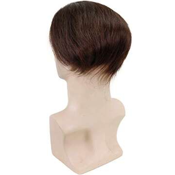 Voloria Men's Toupee 8inch Hairpieces 100% European Virgin Human Hair Replacement System Hair Topper Pieces for Men Swiss Lace Net with PU Base Size 4.33x6.69 inch1 (Dark Brown Color)