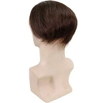 Voloria Men's Toupee 8inch Hairpieces 100% European Virgin Human Hair Replacement System Hair Topper Pieces for Men Swiss Lace Net with PU Base Size 4.33x6.69 inch1 (Dark Brown Color)