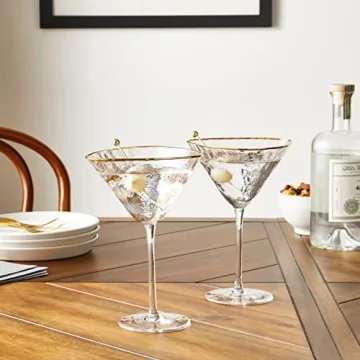 Elegant Handmade Hammered Martini Glass Set with Gold Rim