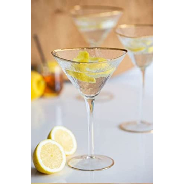 Elegant Handmade Hammered Martini Glass Set with Gold Rim