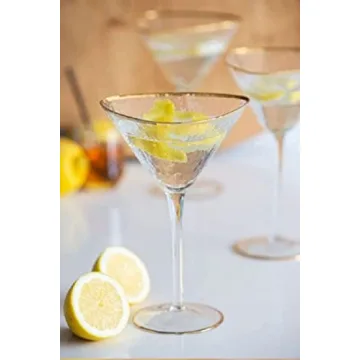 Elegant Handmade Hammered Martini Glass Set with Gold Rim