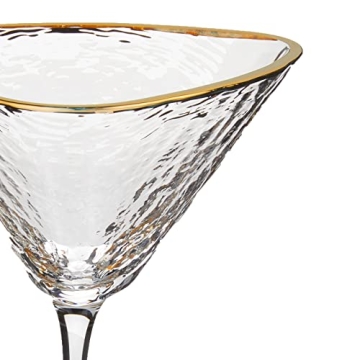 Elegant Handmade Hammered Martini Glass Set with Gold Rim