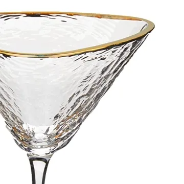 Elegant Handmade Hammered Martini Glass Set with Gold Rim