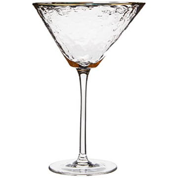 Elegant Handmade Hammered Martini Glass Set with Gold Rim
