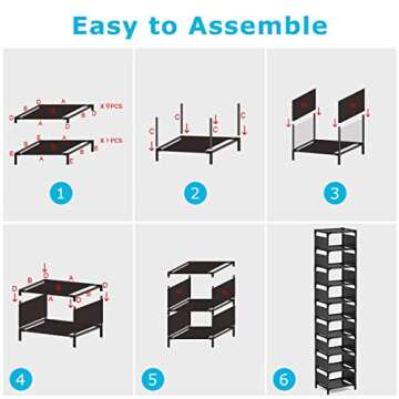 sunvito Shoe Rack 10 Tiers, Space Saving 10 Pairs Tall Shoes Organizer Shoe Shelves, Narrow Shoe Rac...