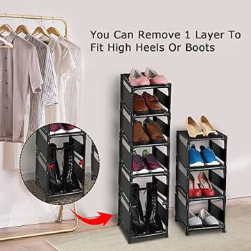 sunvito Shoe Rack 10 Tiers, Space Saving 10 Pairs Tall Shoes Organizer Shoe Shelves, Narrow Shoe Rack Stackable Cubby Storage for entryway,Closet,Cabinet,Bedroom,Garage,Wardrobe, Over Door,Hallway