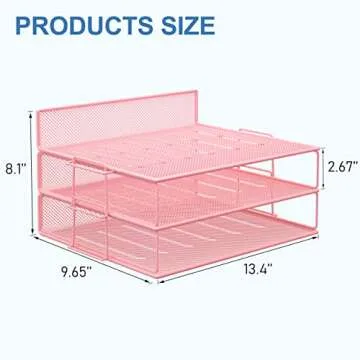LUCYCAZ Stackable Paper Tray - Pink Desk Organizer, 2 Tier Paper Tray Letter Tray, 3 Trays Metal Paper Organizer for Desk, File Organizer for School Home and Office