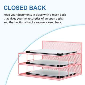 LUCYCAZ Stackable Paper Tray - Pink Desk Organizer, 2 Tier Paper Tray Letter Tray, 3 Trays Metal Paper Organizer for Desk, File Organizer for School Home and Office