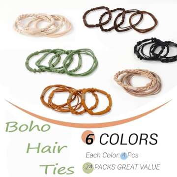 24 Pcs Stylish Boho Hair Ties - No Damage Elastic Bands