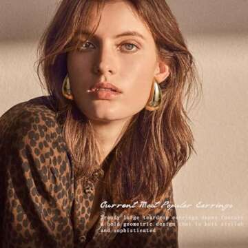 LOUMILEO Earring Dupes Large Chunky Gold Hoop Earrings 14k Gold Plated Waterdrop Teardrop Earrings L...