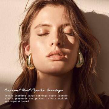 LOUMILEO Earring Dupes Large Chunky Gold Hoop Earrings 14k Gold Plated Waterdrop Teardrop Earrings Lightweight Gold Drop Earrings Trendy Gold Waterdrop Earrings for Women