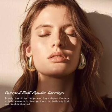 LOUMILEO Earring Dupes Large Chunky Gold Hoop Earrings 14k Gold Plated Waterdrop Teardrop Earrings Lightweight Gold Drop Earrings Trendy Gold Waterdrop Earrings for Women